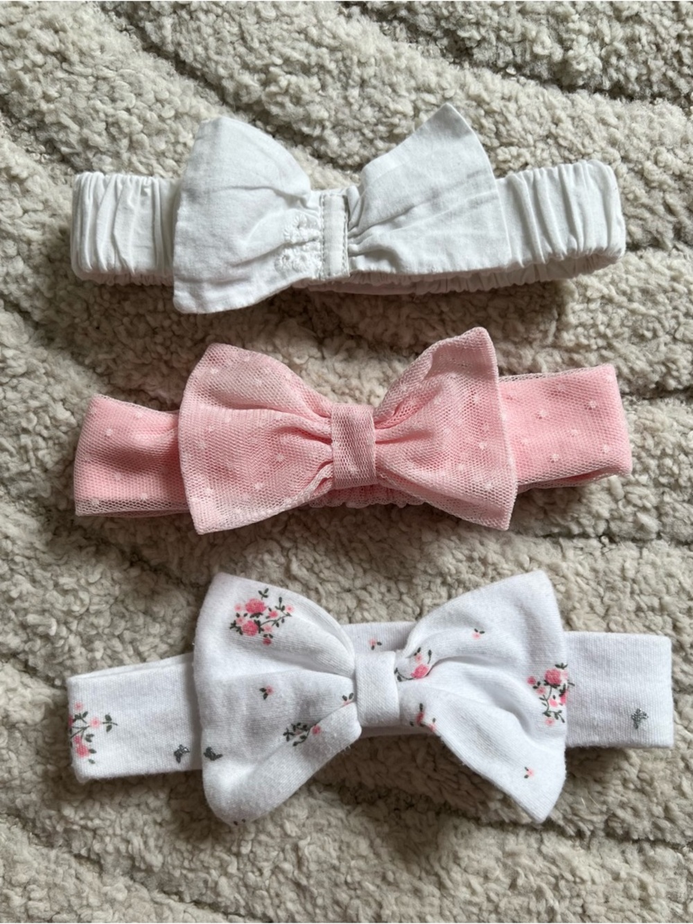 Baby Girl Bow Headband Set - White and Pink Floral